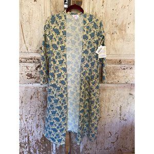 LULAROE Sarah Cardigan Sweater With Pockets Long Blue Floral Woman's Size XS